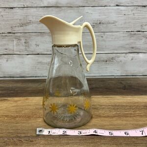 Vintage Log Cabin Atomic Starburst glass Syrup Dispenser retro syrup pitcher